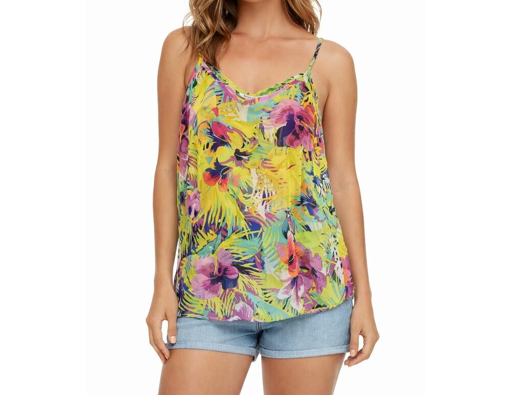 Lovely Body Central Tank Top Floral Shear Size XL Spaghetti Strap Polyester Jr's